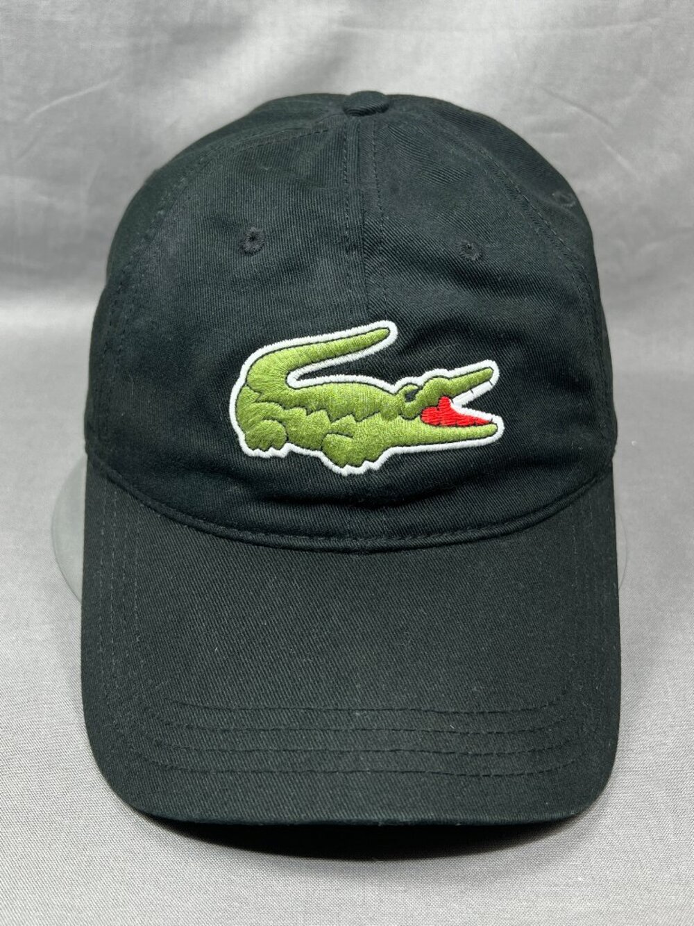 Lacoste Big Crock Baseball Hat Black Adjustable Strapback Golfer Preppy Dad Cap